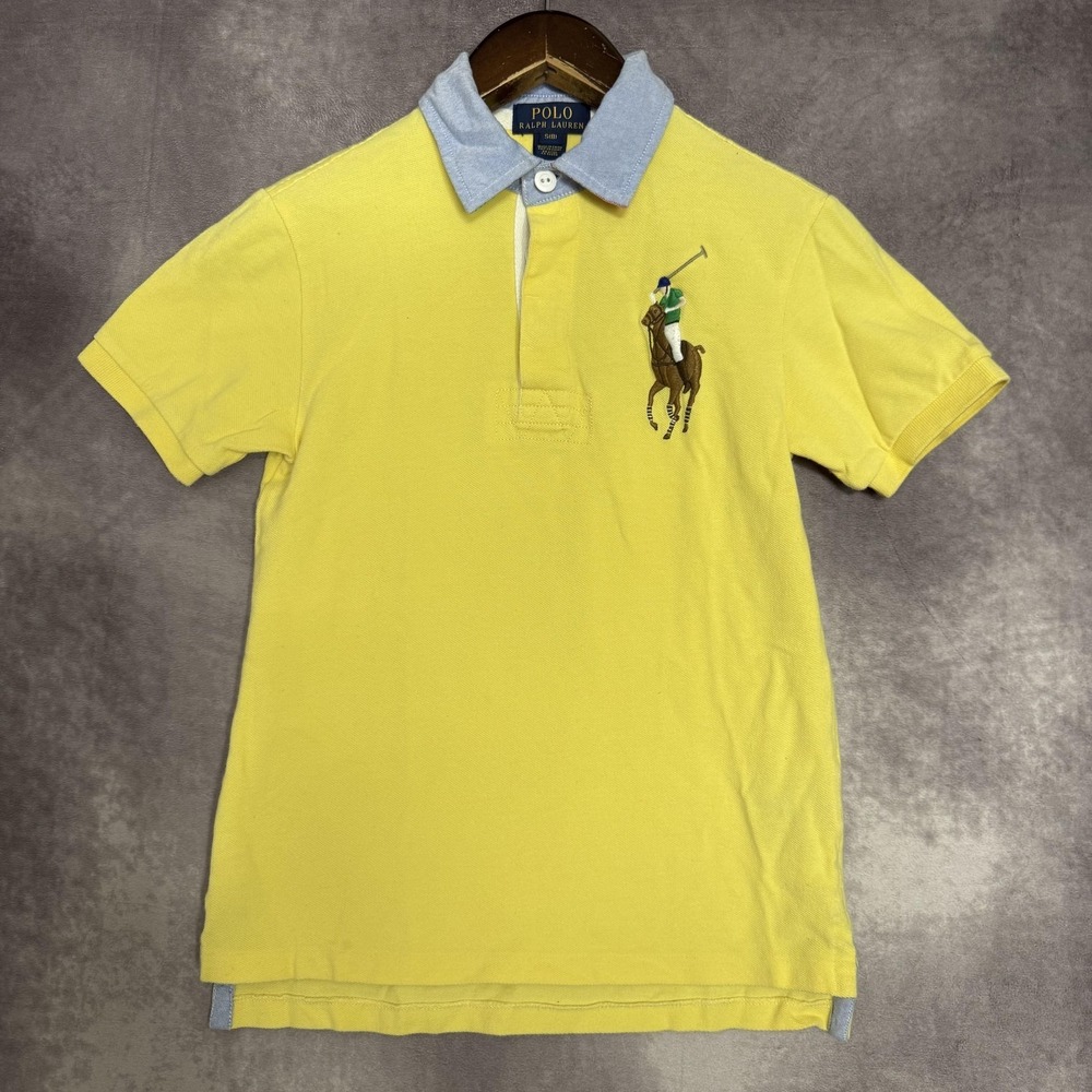 Polo Ralph Lauren Polo Shirt‎ Boys 8 Yellow Rugby Big Pony Chambray Collar